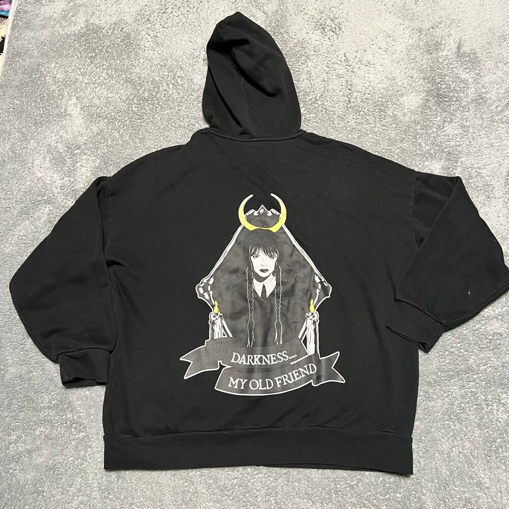 Wednesday Adams Family Hoodie Womens Small Sweatshirt Zip Black Darkness *